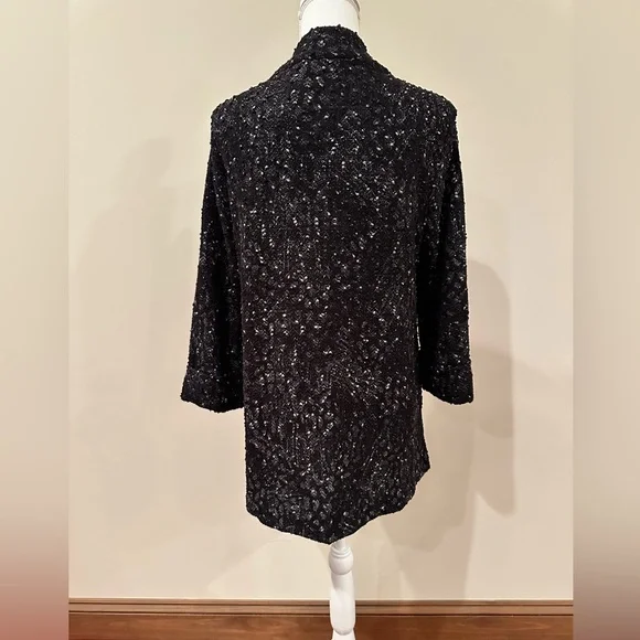 JM Collection Black Coat with Textured Design - Picture 3 of 5